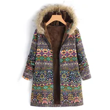 Женское винтажное пальто Зимняя теплая верхняя одежда цветочный принт с капюшоном карманы оверсайз парка casacas para mujer Толстовка пальто кардиган