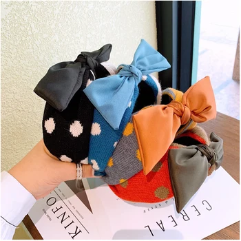 

Korean Fashion Wool Hairband Solid Bows Headband Wave Point Wide Side Knot Hair Bands for Women Hair Hoop Girls Hair Accessories