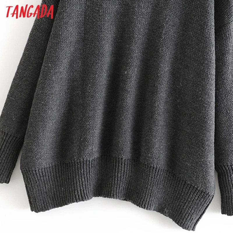 Tangada зимний женский свитер с милым котом большого размера джемпер женский теплый Свободный Повседневный вязаный свитер 3H25