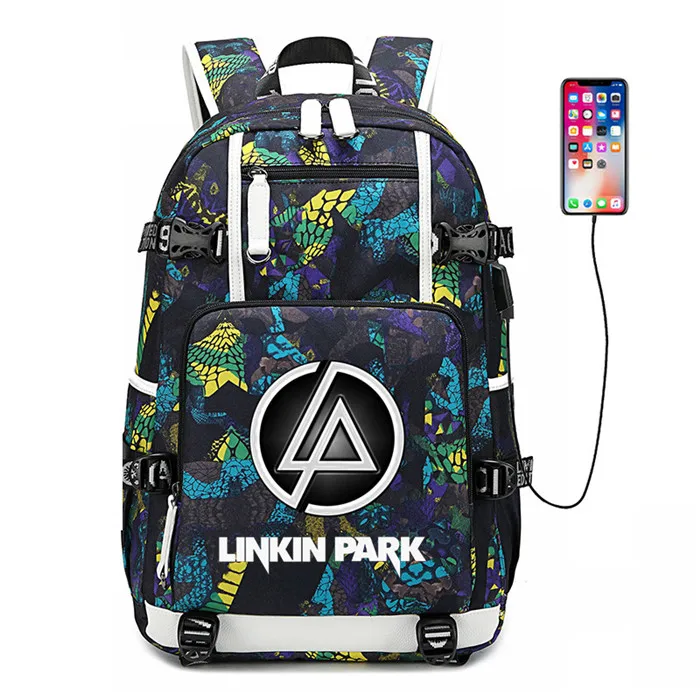 Linkin park linkinpark рюкзак с usb-портом, светящийся usb-порт, рюкзак, сумка со змеиным узором, Студенческая сумка для книг, дорожная сумка для ноутбука - Цвет: Style 13
