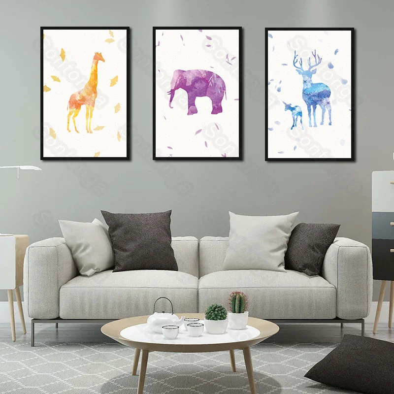 Deer Elephant Art Poster Dormitory Background Wall Decoration 3D Stereo Stickers Boy Bedroom Wallpaper | Дом и сад