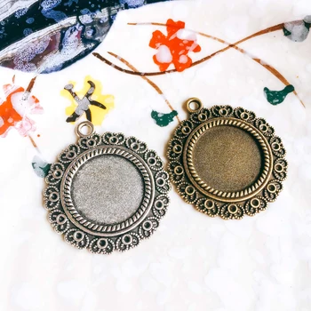 

20mm Antique Bronze Silver Color Cabochon Blank Base Necklace Pendant Setting Jewelry Accessories Diy Material 5pcs T235