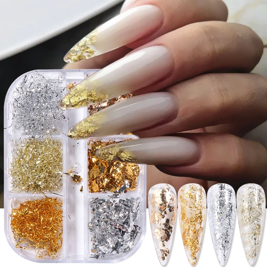 Latijns Onbeleefd Voorzichtig Gouden Zilveren Nagels Folie Onregelmatig Gebroken Aluminium Wire  Gestreepte Flake Glitter Sequin Art Manicure Decor Accessoires NL1909  04|Nagel Glitter| - AliExpress