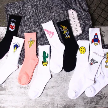 

Funny Spring Printed Socks Cartoon Cactus Fruit Banana Smile Happy Full Cotton Harajuku Skate Unisex Men's Socks