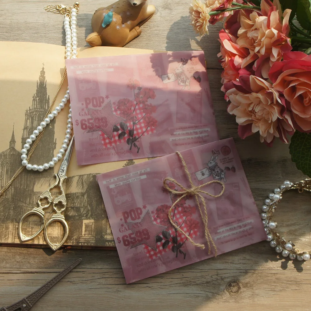 

15*11cm 3pcs Rose Color Rabbit Mysterious Design Envelop As Postcard Message Card Invitation Envelop Transparent Sticker