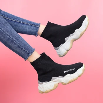 

2020 Women Sock Shoes Mesh Breathable Vulcanized Sneakers Female Slip-on High Top Women Dad Shoes tenis feminino