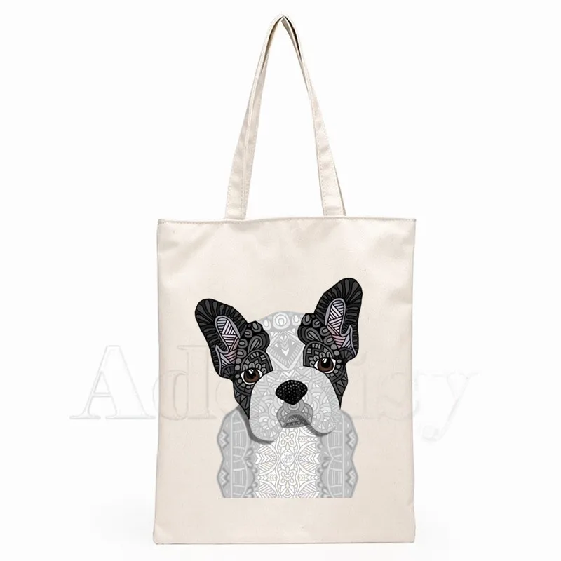 

Frenchie Dog Ladies Handbags Cloth Canvas Tote Bag Shopping Travel Women Eco Reusable Shoulder Bags Bolsas De Tela