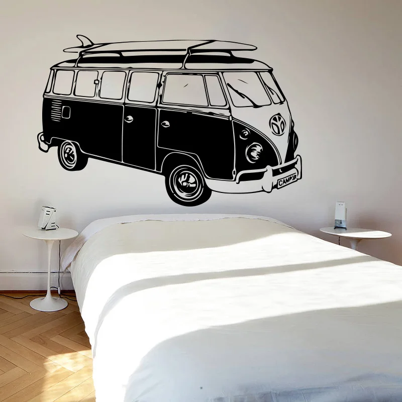 

Large Surf Camper Van Wall Sticker Playroom Bedroom VW Beach Car Vehicle Auto Summer Wall Decal Kids Room Vinyl Home Decor