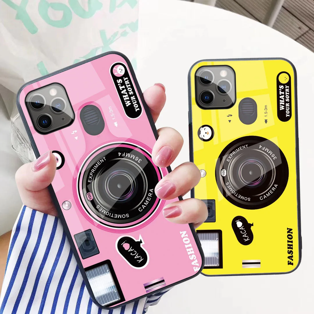 Винтажный чехол из закаленного стекла для камеры iPhone 11 Pro Max XS Max XR X XS i8 Plus i8 i7 i7 Plus чехол для iPhone 11 6s Plus