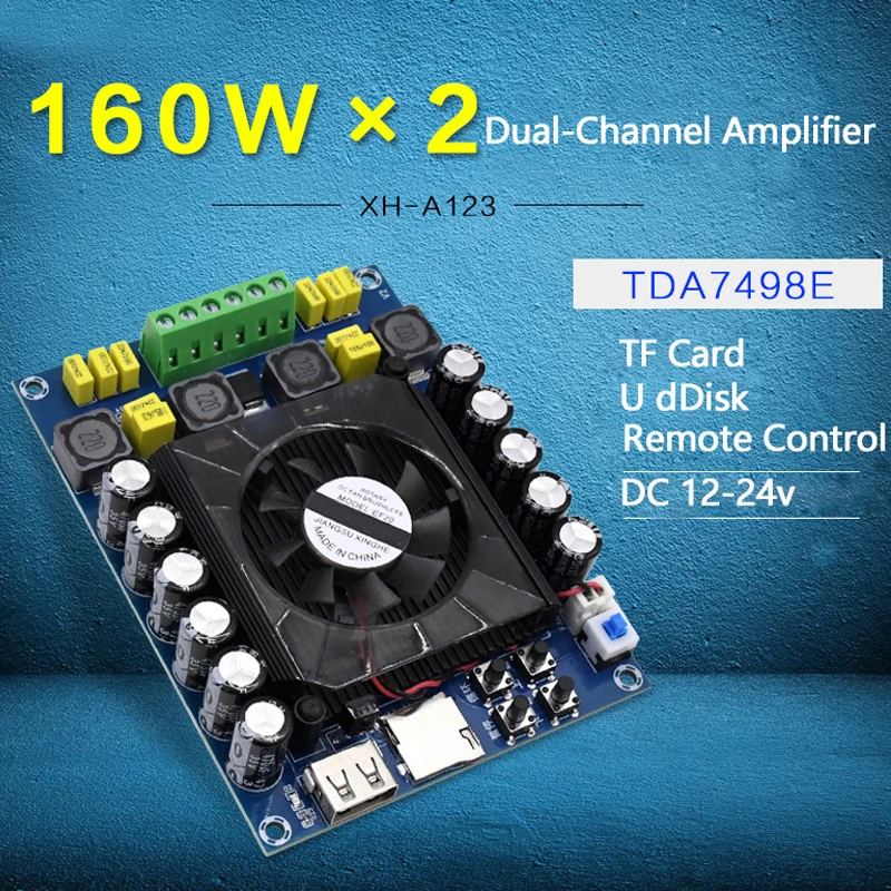 

TDA7498E Power Digital Amplifier Board Stereo Dual-Channel 2*160W Support U Disk TF Card Amp Audio Amplifier With Remote Control