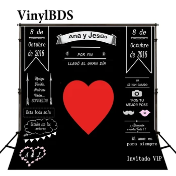 

VinylBDS Custom Wedding Blackboard Background Red Heart Can Add Name Symbol Date Change Customise size made fotostudio photocall