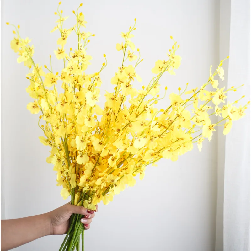 Искусственный танцующий орхидея желтый поддельный цветок Oncidium Шелковый цветок пластиковый цветок большой пять вилка фаленопсис украшение дома
