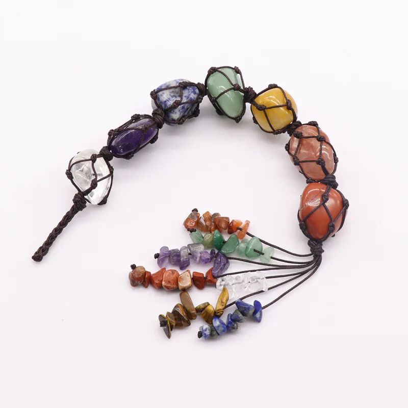 

Natural Crystal Stone Beads Seven Chakra Pendant Yoga Meditation Energy Stone Hand Woven Pendant Decoration Accessories