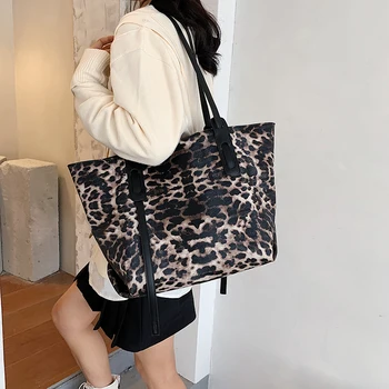 

Leopard 2020 Big Women Tote Bag Set Big Shoulder Bag Shopper Winter Fashion Ladies Handbags PU Leather Travel Office Document