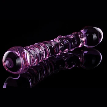 New Double Ended Crystal Purple Pyrex Glass Dildo, Artificial Penis Granule and Spiral G Spot Simulator Adult Sex Toys for Woman 5