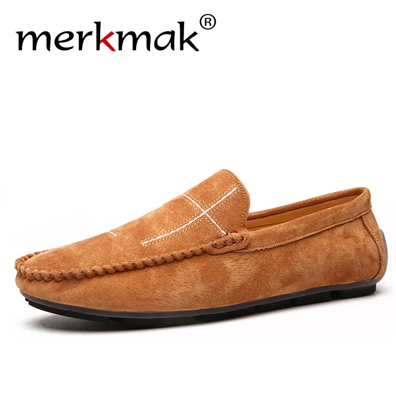 

Merkmak Fashion Men Leather Casual Shoe Big Size 38-48 Brand New Summer Driving Loafers Breathable Wholesale Man Soft Sole Flats