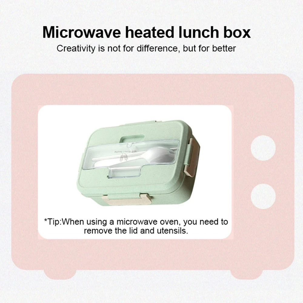 1000ml Portable Outdoor Bento Boxs Microwave Lunch Box Wheat Straw Dinnerware Food Storage Container Kids School Office