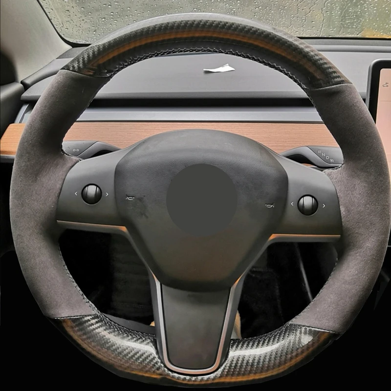 DIY ручной пошив чехол рулевого колеса автомобиля замша Корова кожа Volant оплетка на руль для Tesla модель 3