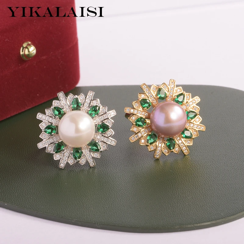 

YIKALAISI 925 Sterling Silver Rings Jewelry For Women 11-12mm Oblate Natural Freshwater Pearl Rings 2021 Fine New Wholesales