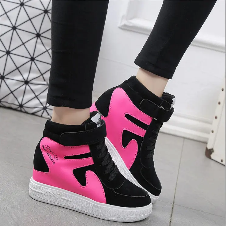 

Height Increasing Women Shoes Korean Thick High Top Sneakers Women Casual Shoes 8cm Hidden Black Red Platform Sneakers Female