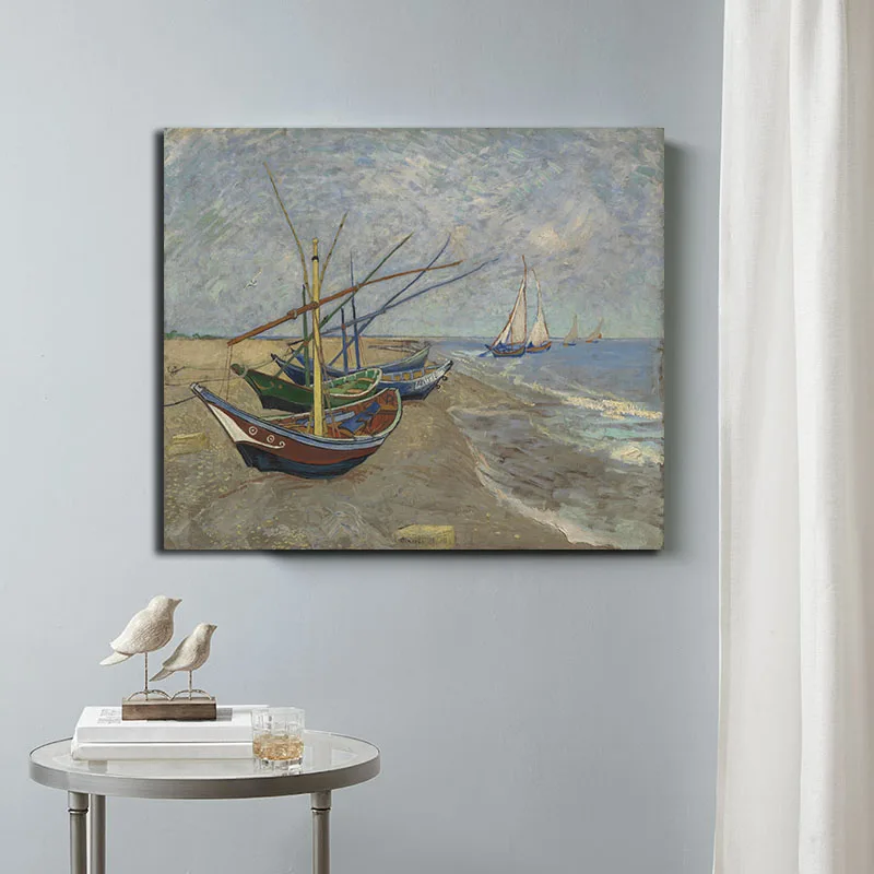 Fishing Boats on the Beach at Saintes Maries Oil Pictures Wall Art Decor Poster Painting Artwork Cuadros for living Room | Дом и сад