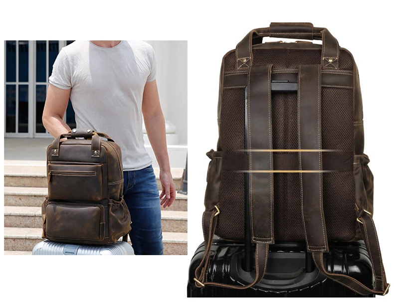Luufan, модный винтажный кожаный рюкзак, натуральная кожа, Воловья кожа, рюкзак для 15,6 дюймов, рюкзак для ноутбука, дорожная сумка, Мужская