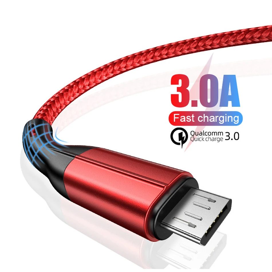 Micro USB кабель для телефона Micro 3A нейлон Быстрая зарядка USB кабель для передачи данных для samsung Xiaomi Android мобильный телефон usb зарядный шнур 1 м 2 м