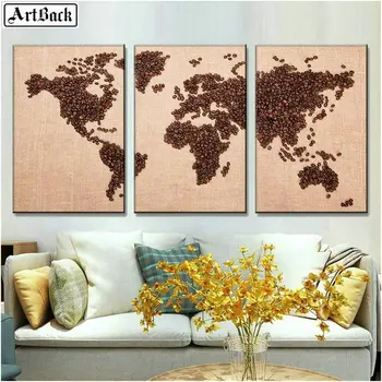 

ArtBack three fight 5d diamond painting map coffee bean picture full square landscape diy 3d diamond mosaic sticker wall decor