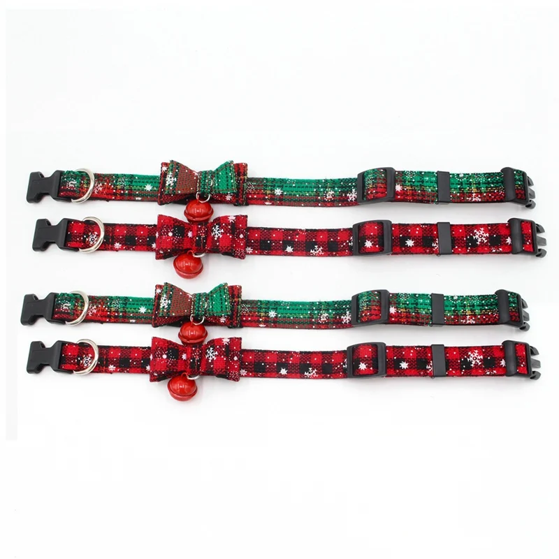 Christmas Pet Collar with Bows and Bells Adjustable Collar And Leash Set Bowknots Puppy Necklace For Medium Large Dogs
