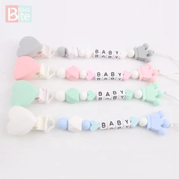 

Bite Bites 1PC Heart Pacifier Chain Customize Name Rodent Silicone Beads Acrylic Letters Chewable Crown Pendant Baby Teether