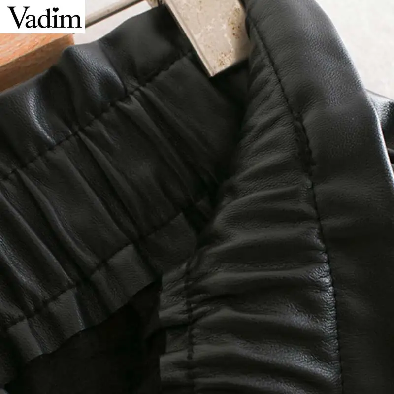 Женское элегантное платье vadim из искусственной кожи черные брюки с эластичным поясом, карманами и пуговицами на молнии, повседневные брюки KB166