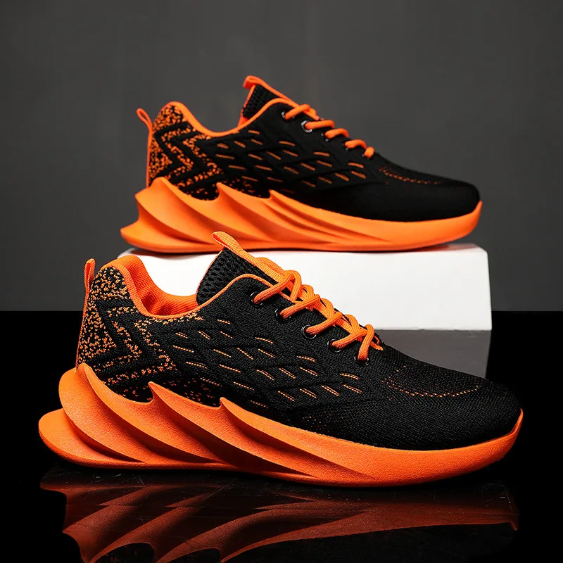 Black Orange Новинка; модные мужские кроссовки для бега; обувь для тренировок на открытом воздухе; нескользящий светильник; амортизирующая дышащая Спортивная обувь; Zapatos; Цвет Черный - Цвет: Black Orange