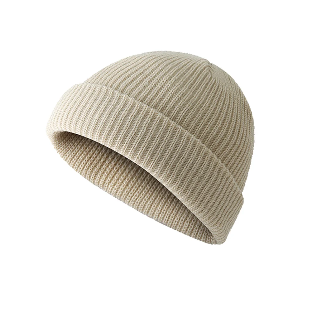 beige Лидер продаж, шапка бини, свернутая, теплая, Рыбацкая, вязаная, одноцветная, для мужчин, женщин, зимняя, HV99 - Цвет: beige