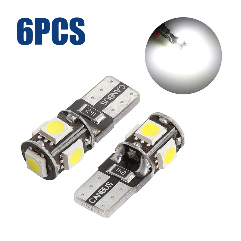 

5W Led light 6pcs 5 SMD Set Indoor T10 Instrument Canbus Car Tail Side Wedge Lamp Bulb White 12*30mm