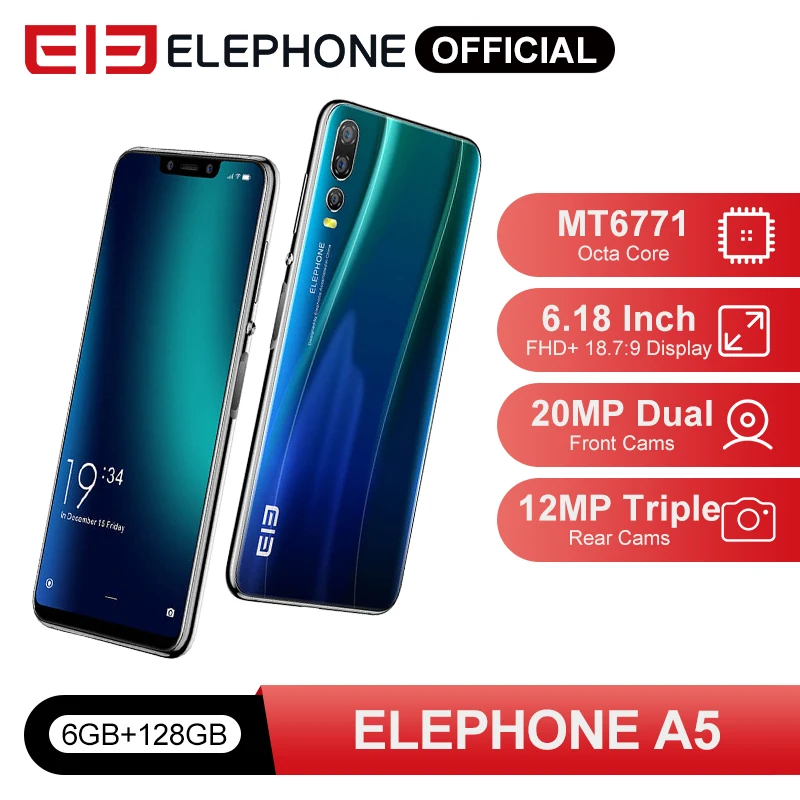 ELEPHONE A5 6 ГБ 128 Гб мобильный телефон MTK6771 Восьмиядерный 18 ''FHD + экран 20 Мп