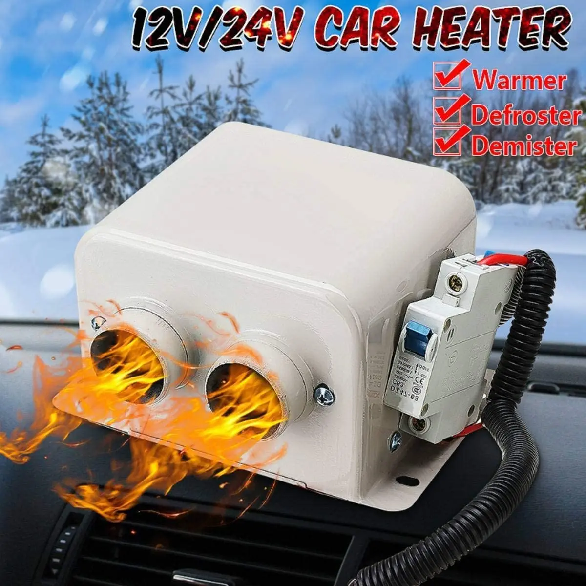 12V/24V 600W/800W Car Heater Kit 5 Second Fast Heating Defroster High Power  Double Outlet for Automobile Windscreen Winter - AliExpress
