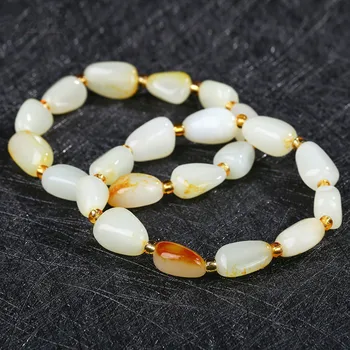 

Wholesale Natural Hetian Jade Bracelet Women's Red Skin White Jade Raw Stone Bracelet Follow Shaped Jade Jewelry