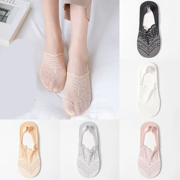 

Cotton Thin Boat Socks For Girls Silicone Shallow Lace Slipper Ankle Socks Invisible Seamless Summer Pure Color Sexy Socks