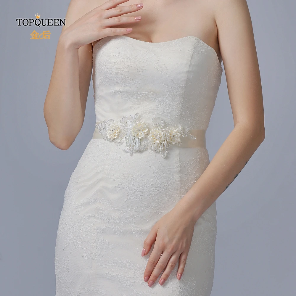 TOPQUEEN, S346, пояс для невесты, стразы, цветок, жемчуг, лист, ткань, цветок, пояс для невесты, пояс для невесты с большим цветком из ткани