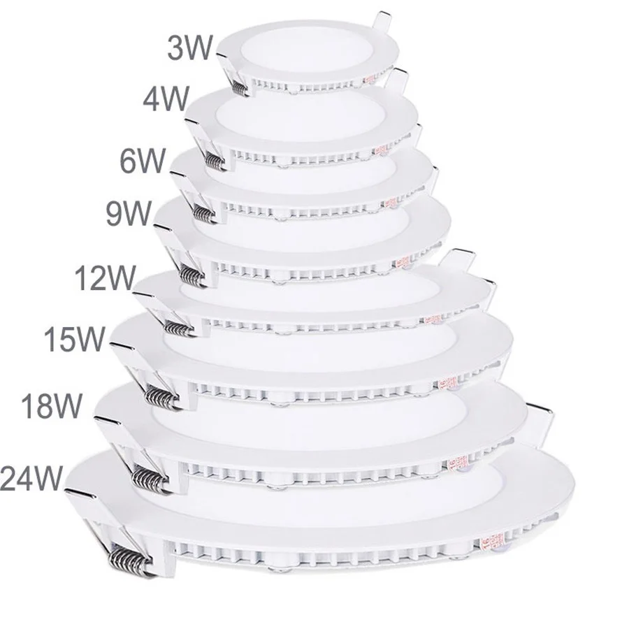 20pcslot Ultra Thin Led Panel Downlight 3w 4w 6w 9w 12w 15w 18w Round Ceiling Recessed Spot Light AC85-265V Painel lamp CE UL (6)