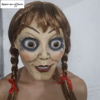 

Female Ghost Baby Halloween Mask Horror Ghost Doll Halloween Props Golden Ponytail Soul Home Halloween Toy Yellow Face