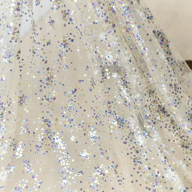 130 см Ширина блесток вышивка блеск тюль сетка для банкета Вечеринка свадьба Сценическое платье вуаль украшение ткань