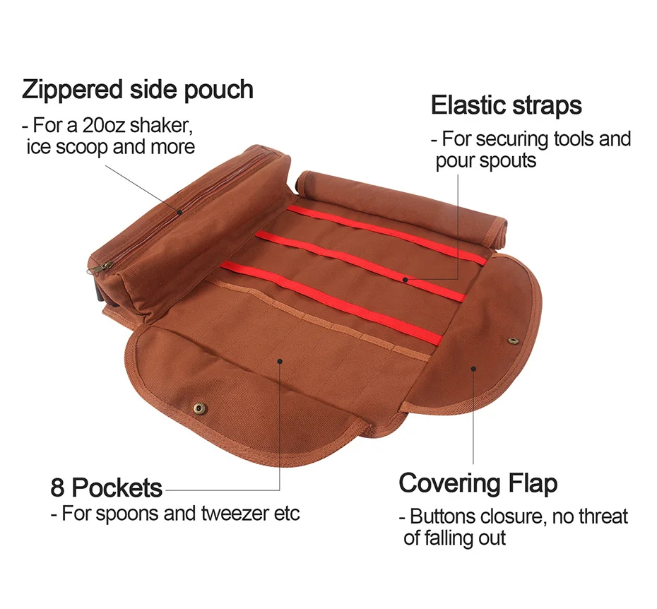 WESSLECO Bar Bartender Carrying Bag Creative Bartender Canvas Toolkit Pack Bar Tool Bag Professional Cocktail Shaker Set Storage