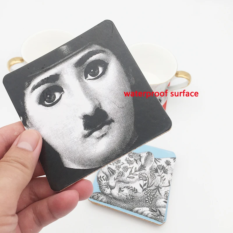 Fornasetti Coasters Insulation Mat Wooden Pad Coffee Coasters Classical Square Tea Coaster Artistic Cup Pads Gift for Friend