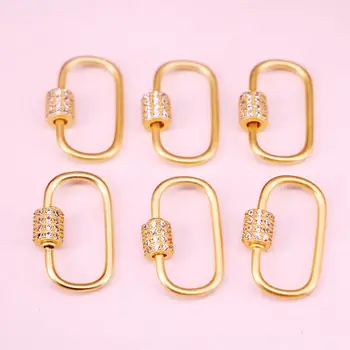 

10PCS, Frosted mattle Gold Oval Screw Clasp CZ Micro Pave, Cubic Zirconia Carabiner Lock, Interlocking Clasp, Finding