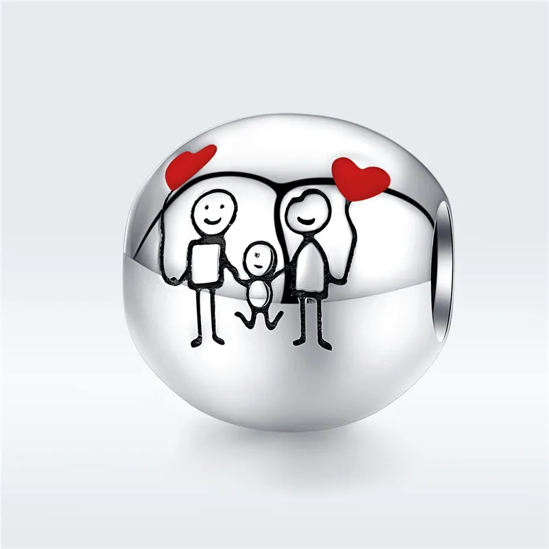 Fit Pandora браслет серебро 925 отец и мать меня бусины S925 браслет цепь красное сердце Семейные Подвески для DIY ювелирных изделий