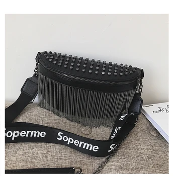 

tassel rivet Cross-body Fanny pack single shoulder bag small sweet wind bag broadband joker tassel female women's bag