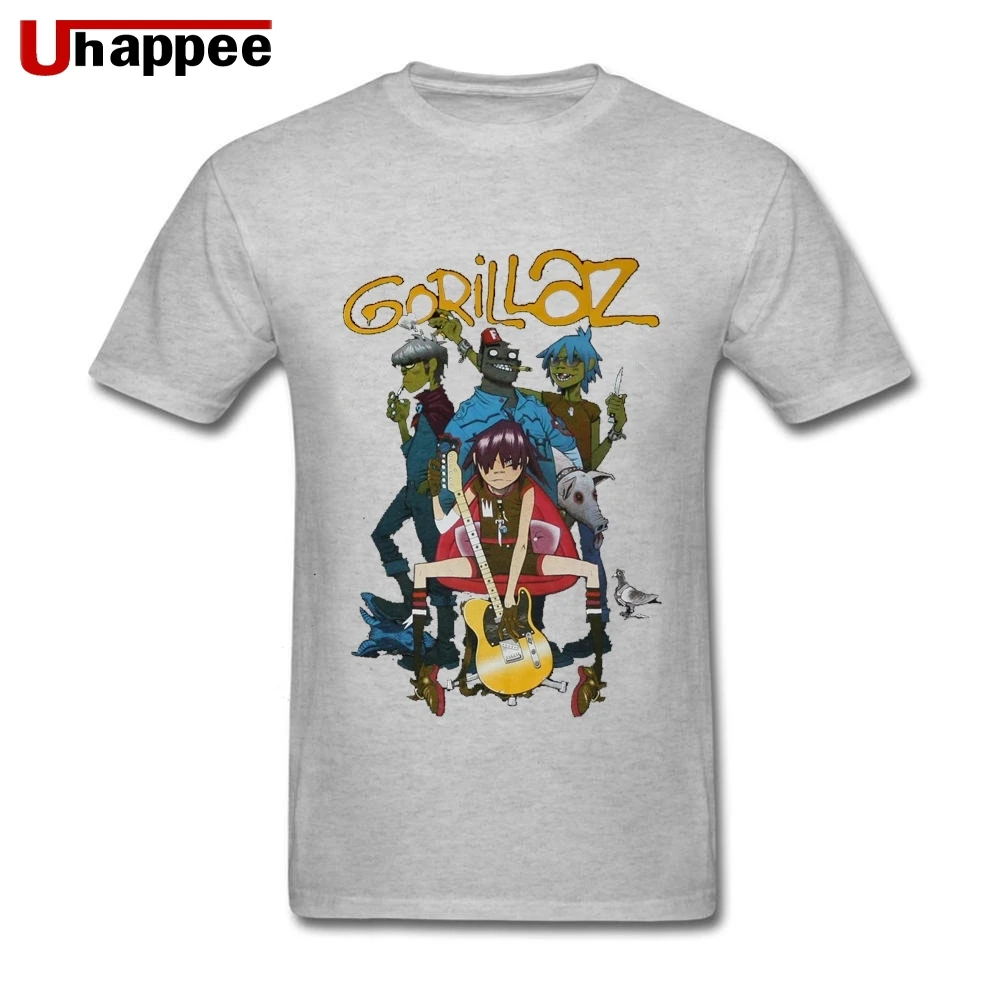 Американский стандарт качества Gorillaz футболка с рок-группой Мужская Базовая стильная, с короткими рукавами мужская домашняя кофта с круглым горлом футболки оптом ретро одежда - Цвет: Серый