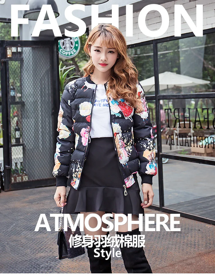 Autumn And Winter New Style Printed Small Cotton-Padded Jacket-Style Cotton-padded Clothes Short Jacket Women's Versatile S