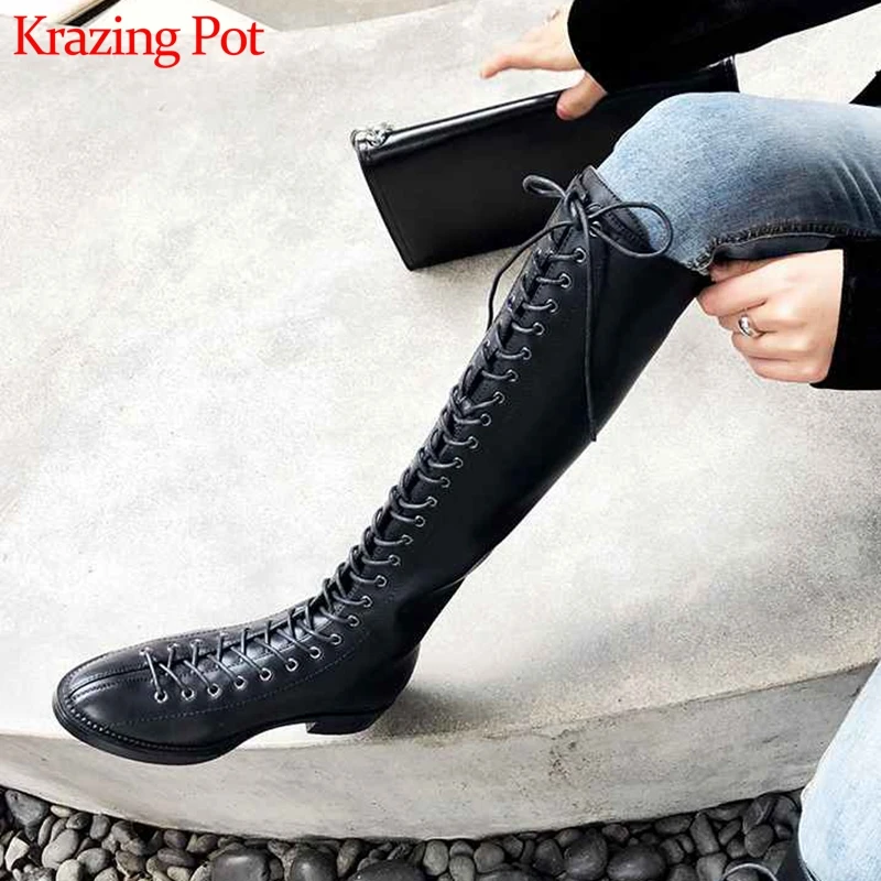 Krazing pot/с круглым носком из натуральной коровьей кожи сохраняющие тепло сапоги на